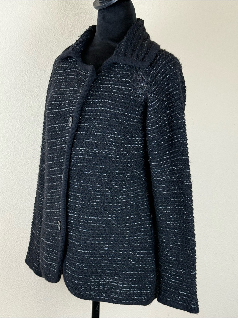 Hugo Boss wool mohair knitted sweater cardigan medium black silver - Picture 2 of 15